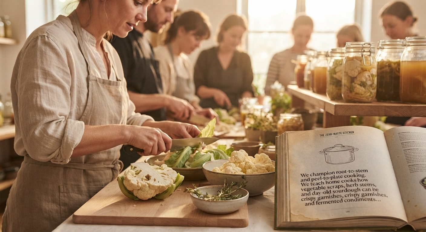Vegetable scraps and herbs prepared for zero-waste cooking