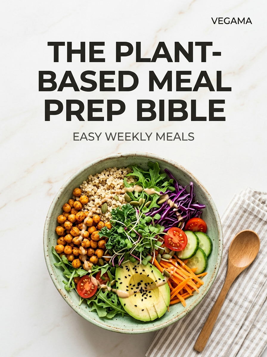 Cover of The Plant-Based Meal Prep Bible with a bowl of chickpeas, greens and vegetables